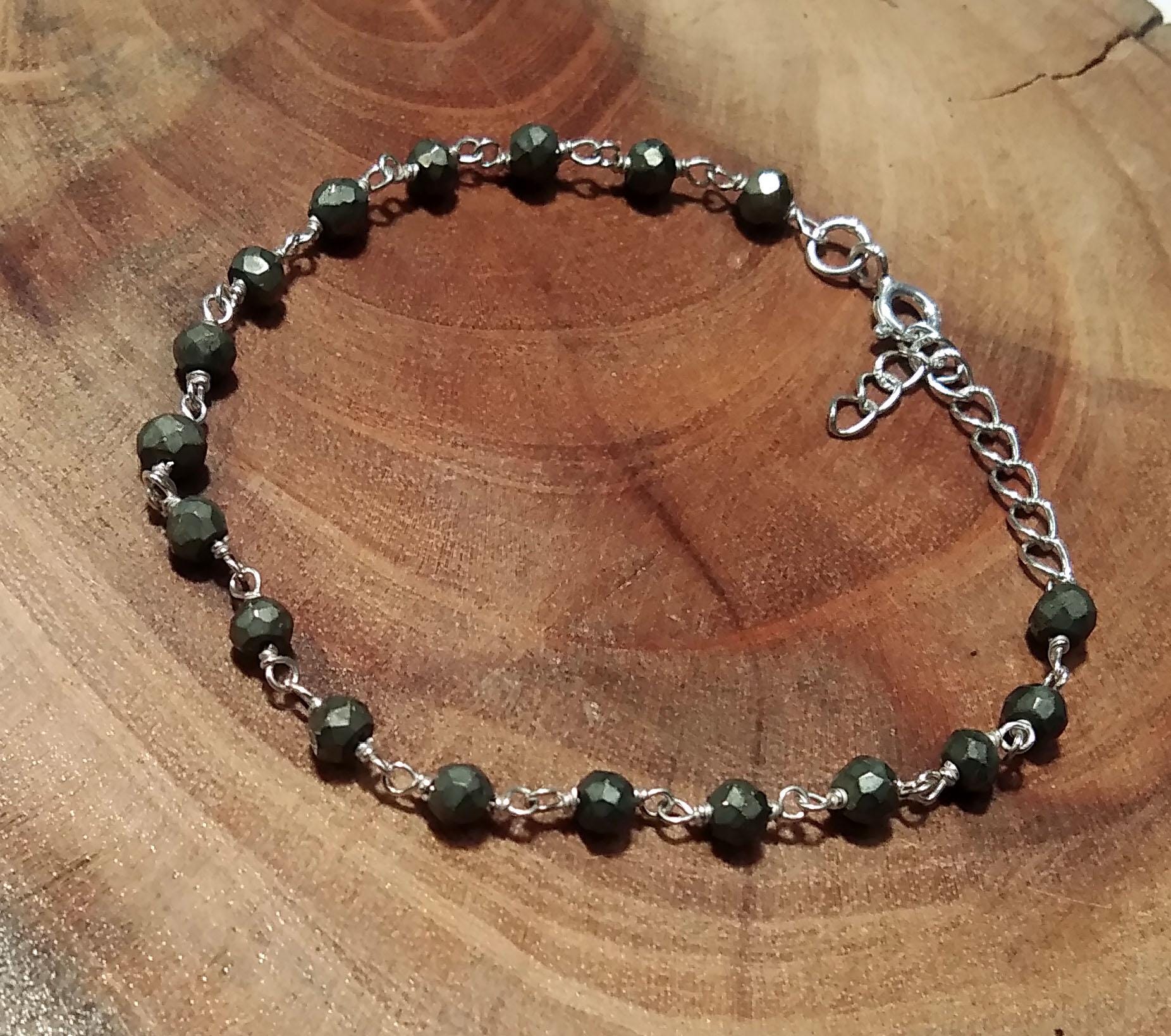 Natural Pyrite Gemstone Chain Bracelet, 925 Sterling Silver Jewelry Good Quality Pyrite  Bracelet Handmade Bracelet, Gift For Girls & Women.